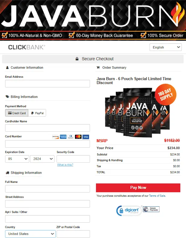 Java Burn Buy 93% Off Order Page
